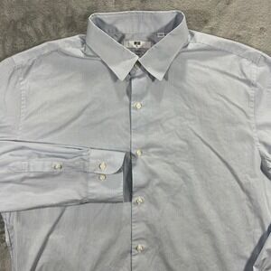 UNIQLO Button Down Shirt Mens XL Blue Slim Fit Micro Stripe 331-411809